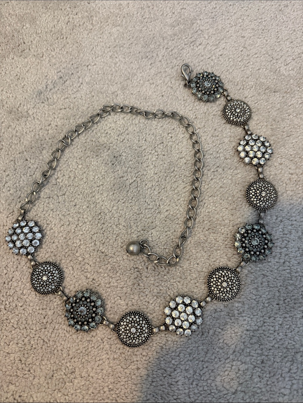 Chico’s S silver metal and rhinestone belt